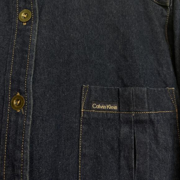 Vintage Calvin Klein Denim Dress Womens Medium Shirtdress Corduroy Chore Barn - Picture 6 of 13